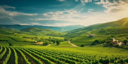 Beautiful landscape of Vineyards in European region in summer season comelinessの素材