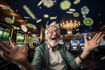 Lucky person win big jackpot from gambling in casino in concept of luck, betting and casino entertainment comelinessの素材