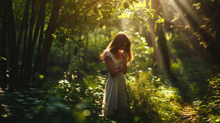 woman self love and green spring nature , beautiful pragmaの素材