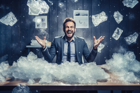 Calm happy and relax businessman in frost office room comelinessの素材