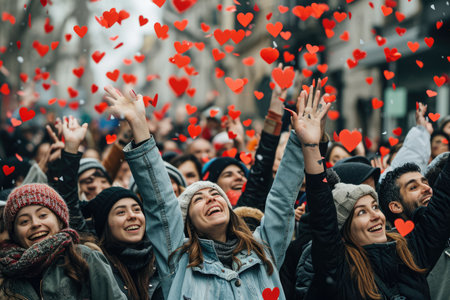 people on the street celebrate valentines day with love and joy pragmaの素材