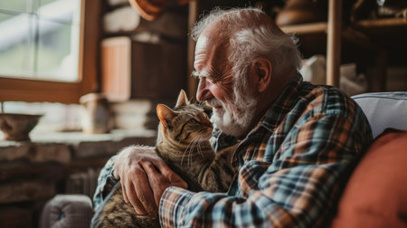 happy people at home with favorite pet , love and friendship of human and animal pragmaの素材