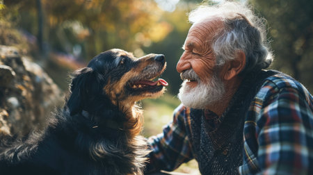 playful dog and its owner in nature outdoor , healthy lifestyle pragmaの素材