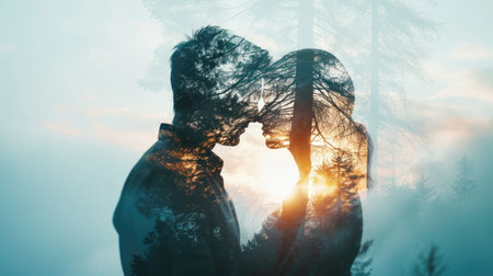 young couple in love , beautiful nature background , valentines day pragmaの素材