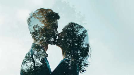 young couple in love , beautiful nature background , valentines day pragmaの素材