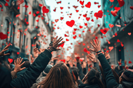people on the street celebrate valentines day with love and joy pragmaの素材