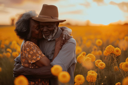 beautiful romance of lovers on valentines day in nature outdoors embracing with affection pragma . african american black people .の素材