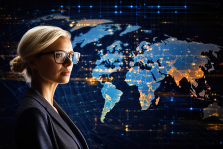 Tech analyst study cyber data chart from corporate system for statistical analytic defining marketing plan and strategy to compete in futuristic technology businessの素材