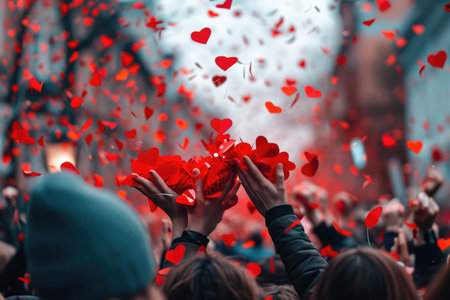 people on the street celebrate valentines day with love and joy pragmaの素材