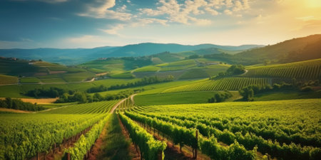 Beautiful landscape of Vineyards in European region in summer season comelinessの素材
