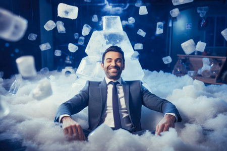 Calm happy and relax businessman in frost office room comelinessの素材