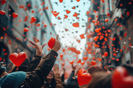 people on the street celebrate valentines day with love and joy pragmaの素材