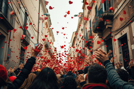 people on the street celebrate valentines day with love and joy pragmaの素材