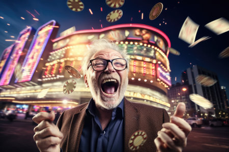 Lucky person win big jackpot from gambling in casino in concept of luck, betting and casino entertainment comelinessの素材