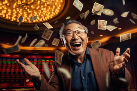 Lucky person win big jackpot from gambling in casino in concept of luck, betting and casino entertainment comelinessの素材