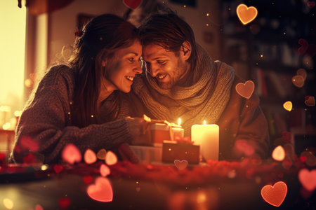 romantic couple giving valentines day gift of pragma love on valentine festivalの素材