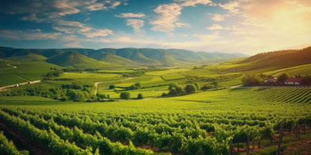 Beautiful landscape of Vineyards in European region in summer season comelinessの素材