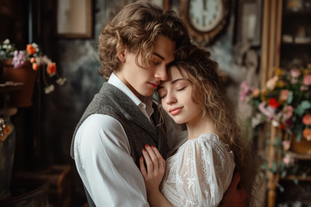 romantic lovers give each other love by comfort hug and embrace pragmaの素材