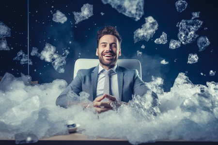 Calm happy and relax businessman in frost office room comelinessの素材