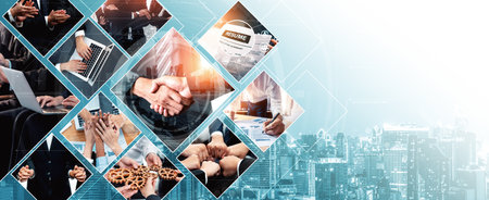 Teamwork and human resources HR management technology concept in corporate business with people group networking to support partnership, trust, teamwork and unity of coworkers in office vexelの写真素材