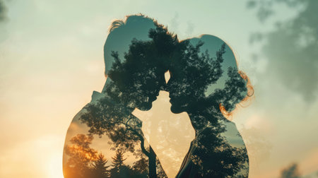 young couple in love , beautiful nature background , valentines day pragmaの素材