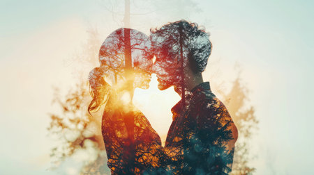 young couple in love , beautiful nature background , valentines day pragmaの素材