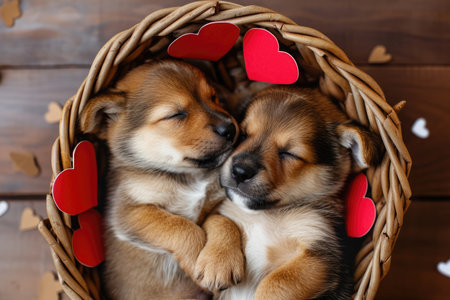Cute puppy couple in love on valentines day Pragmaの素材