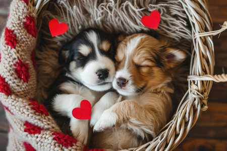 Cute puppy couple in love on valentines day Pragmaの素材