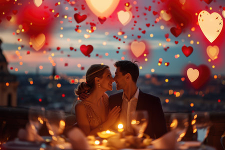 couple in valentines day night at romantic restaurant celebrating their love pragmaの素材