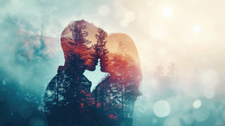 young couple in love , beautiful nature background , valentines day pragmaの素材