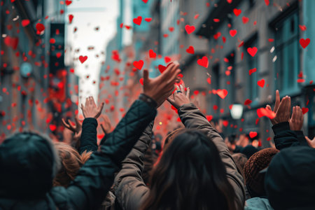 people on the street celebrate valentines day with love and joy pragmaの素材