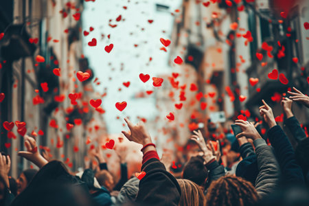 people on the street celebrate valentines day with love and joy pragmaの素材