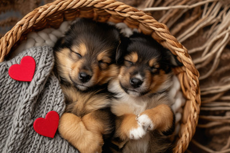 Cute puppy couple in love on valentines day Pragmaの素材