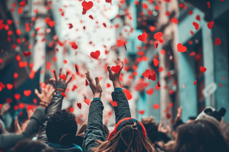 people on the street celebrate valentines day with love and joy pragmaの素材