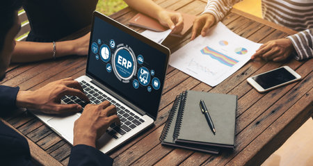ERP enterprise resource planning software for modish business to plan the marketing strategyの写真素材