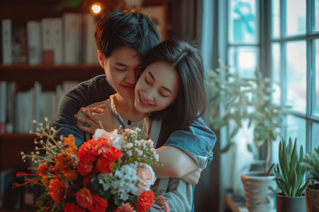 romantic lovers give each other love by comfort hug and embrace pragmaの素材