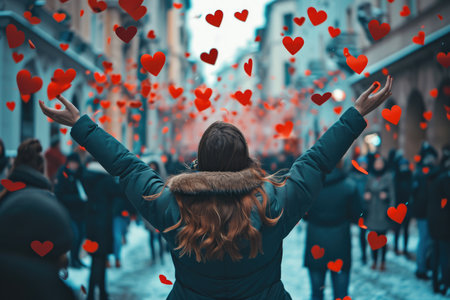 people on the street celebrate valentines day with love and joy pragmaの素材