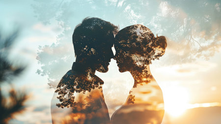 young couple in love , beautiful nature background , valentines day pragmaの素材