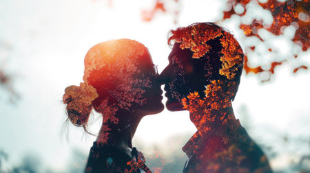young couple in love , beautiful nature background , valentines day pragmaの素材