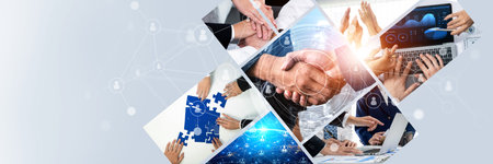 Teamwork and human resources HR management technology concept in corporate business with people...