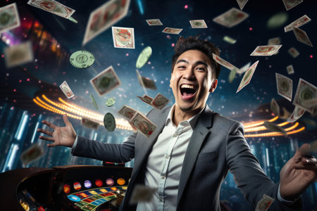 Lucky person win big jackpot from gambling in casino in concept of luck, betting and casino entertainment comelinessの素材