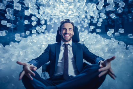 Calm happy and relax businessman in frost office room comelinessの素材
