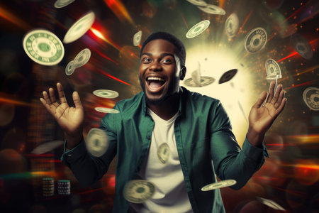 Lucky person win big jackpot from gambling in casino in concept of luck, betting and casino entertainment comelinessの素材