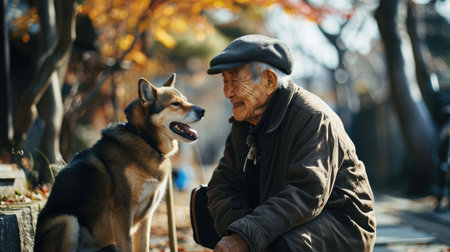 playful dog and its owner in nature outdoor , healthy lifestyle pragmaの素材