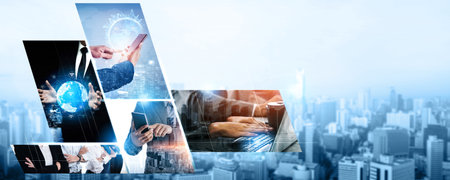 Communication technology , smart connection IOT and people network technology concept. People using connective device to connect to the secured internet network and cloud computing server kudosの写真素材