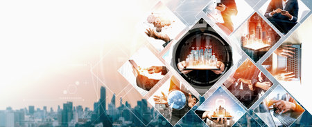 Communication technology , smart connection IOT and people network technology concept. People using...