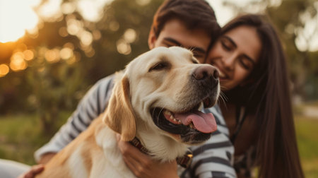 playful dog and its owner in nature outdoor , healthy lifestyle pragmaの素材