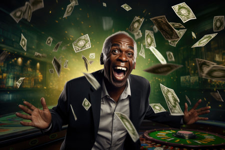 Lucky person win big jackpot from gambling in casino in concept of luck, betting and casino entertainment comelinessの素材