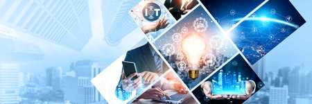 Communication technology , smart connection IOT and people network technology concept. People using...