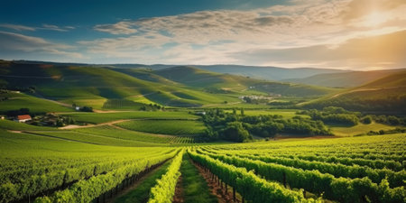 Beautiful landscape of Vineyards in European region in summer season comelinessの素材